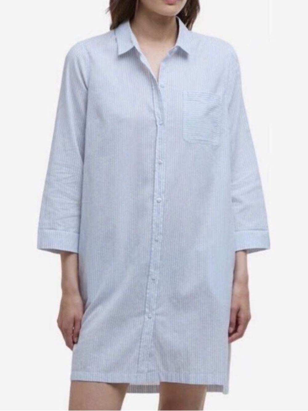 Barbour SeaGlow Light Blue Long Sleeve Dress Chambray linen blend Size 6